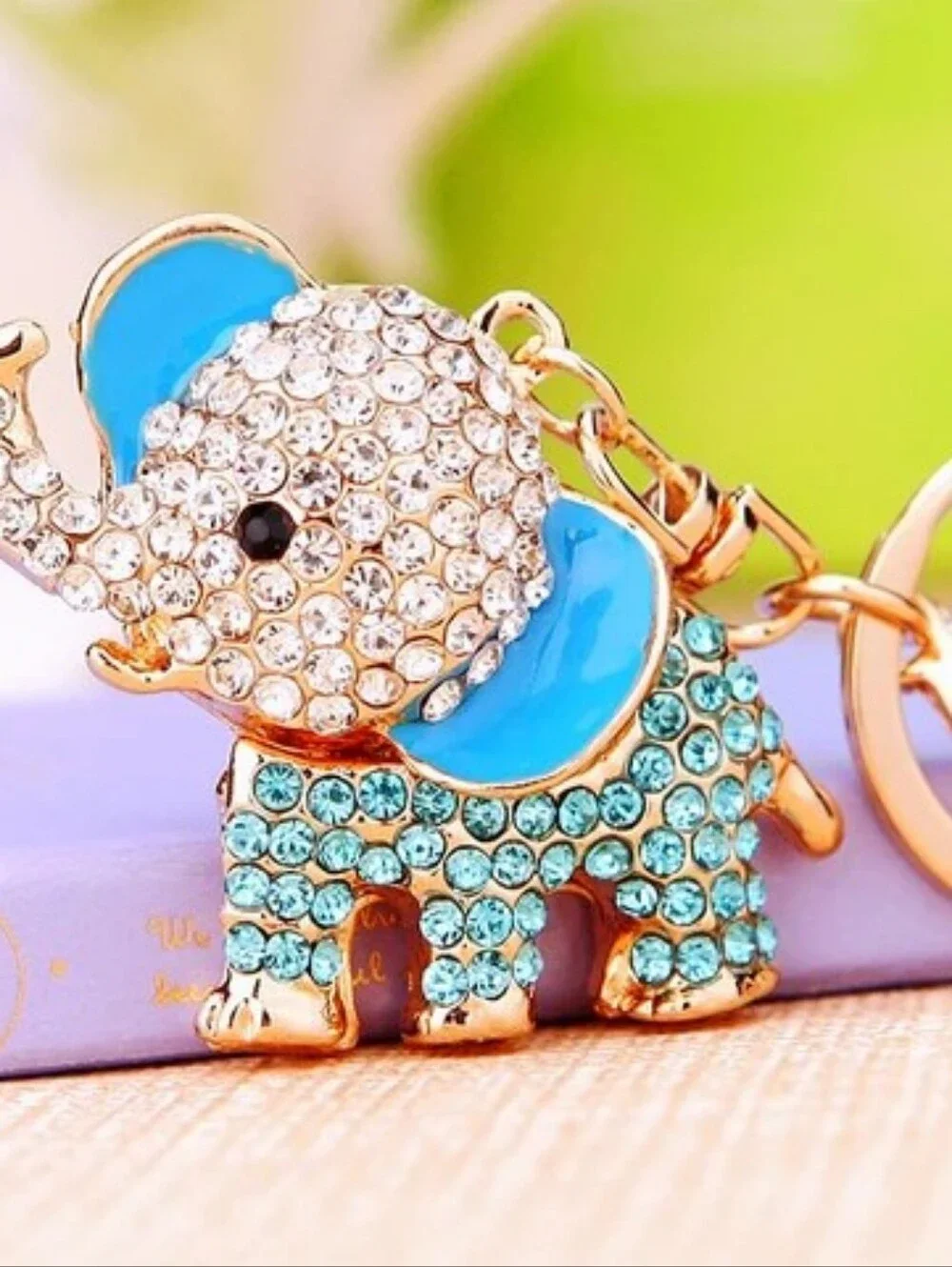 Crystal Blue Elephant Keychain Charm